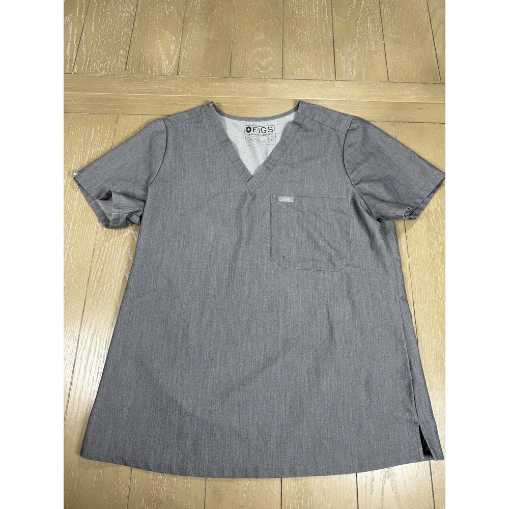 FIGS Catarina Scrub Top Womens Medium Gray Technical V Neck Medical Nurse